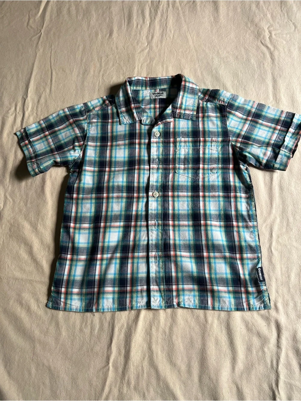 OshKosh B'gosh Blue Green Plaid Short Sleeve Button-Up Tee